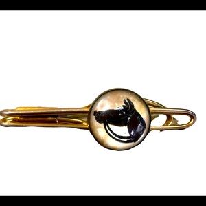 Vintage Tie Clasp Race Horse Reverse Painted Under Convex Glass